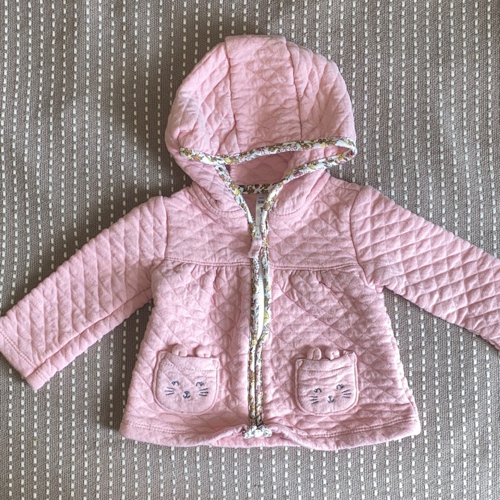 Carter's Pink Quilted Hooded Jacket with Floral Trim